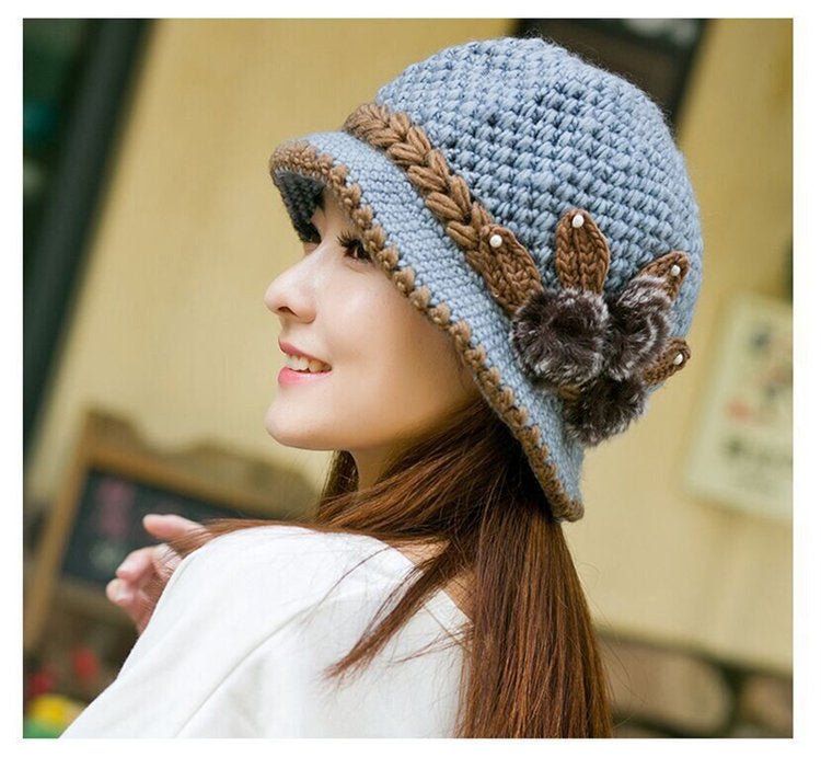 Hand-Hooked Wool Knit Dome Hat – Women's Autumn & Winter Wide Brim Hat - Vintgedrifter