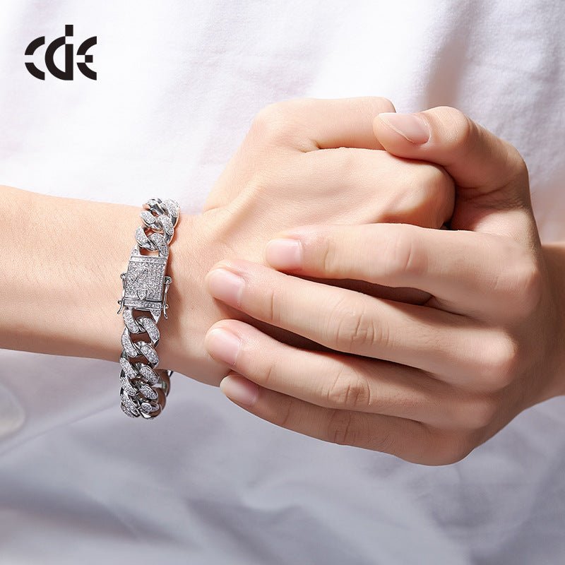 Hip Hop Cuban Chain Bracelet – Men's Zircon Geometric Bracelet | Gold & Silver - Vintgedrifter