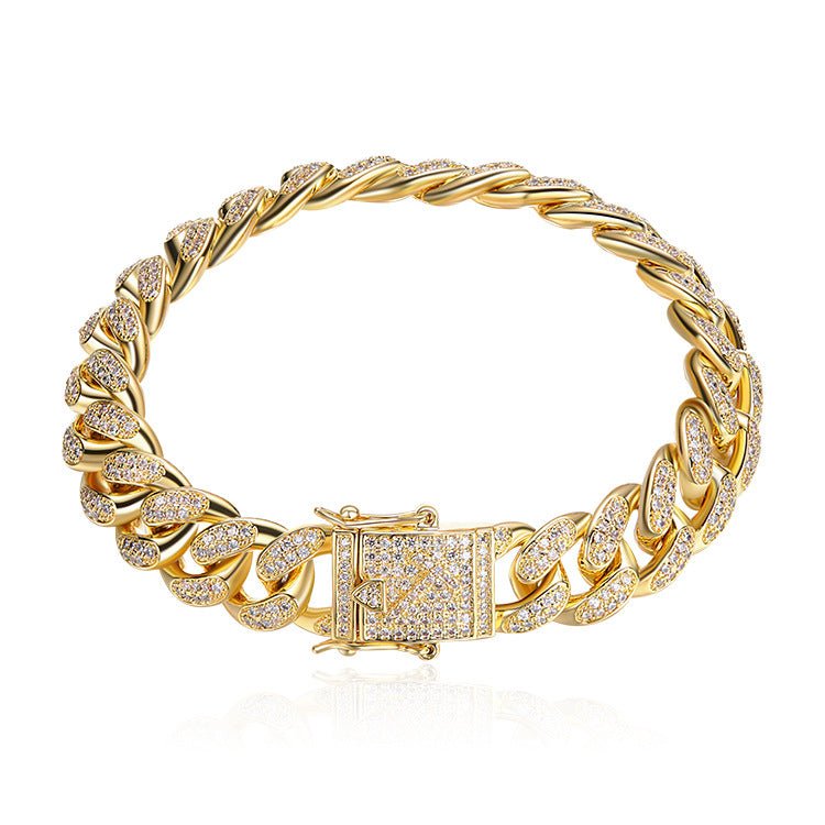 Hip Hop Cuban Chain Bracelet – Men's Zircon Geometric Bracelet | Gold & Silver - Vintgedrifter