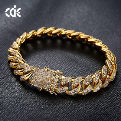 Hip Hop Cuban Chain Bracelet – Men's Zircon Geometric Bracelet | Gold & Silver - Vintgedrifter
