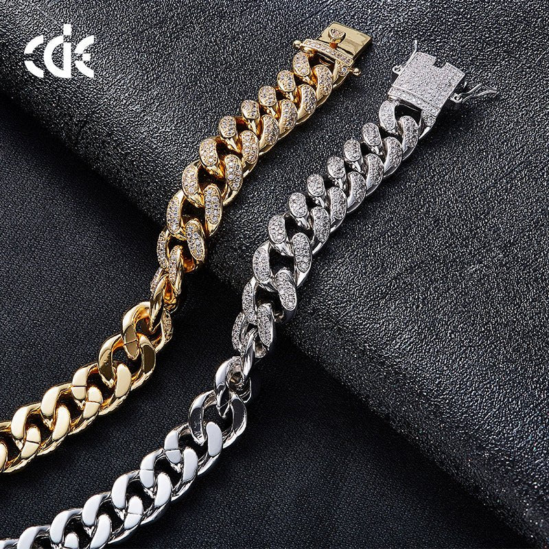 Hip Hop Cuban Chain Bracelet – Men's Zircon Geometric Bracelet | Gold & Silver - Vintgedrifter