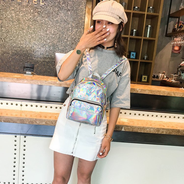 Iridescent Holographic Mini Backpack – Festival & Everyday Bag | Pink & Silver - Vintgedrifter