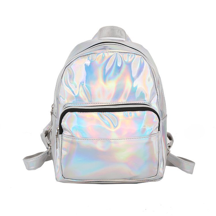 Iridescent Holographic Mini Backpack – Festival & Everyday Bag | Pink & Silver - Vintgedrifter