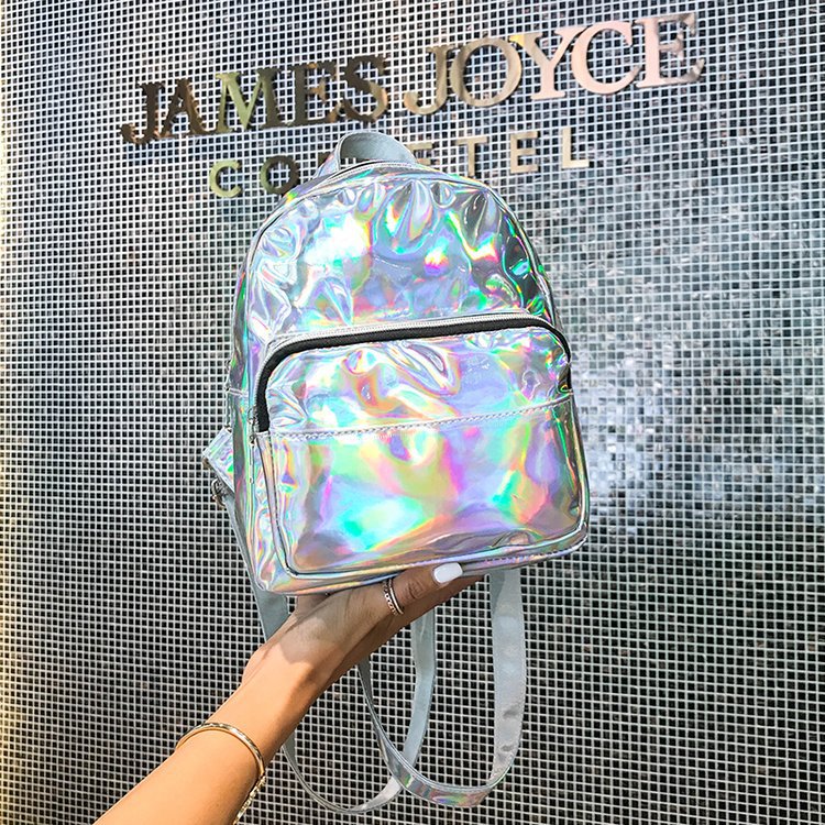 Iridescent Holographic Mini Backpack – Festival & Everyday Bag | Pink & Silver - Vintgedrifter
