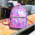 Iridescent Holographic Mini Backpack – Festival & Everyday Bag | Pink & Silver - Vintgedrifter
