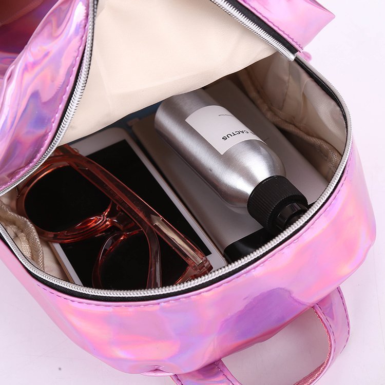 Iridescent Holographic Mini Backpack – Festival & Everyday Bag | Pink & Silver - Vintgedrifter