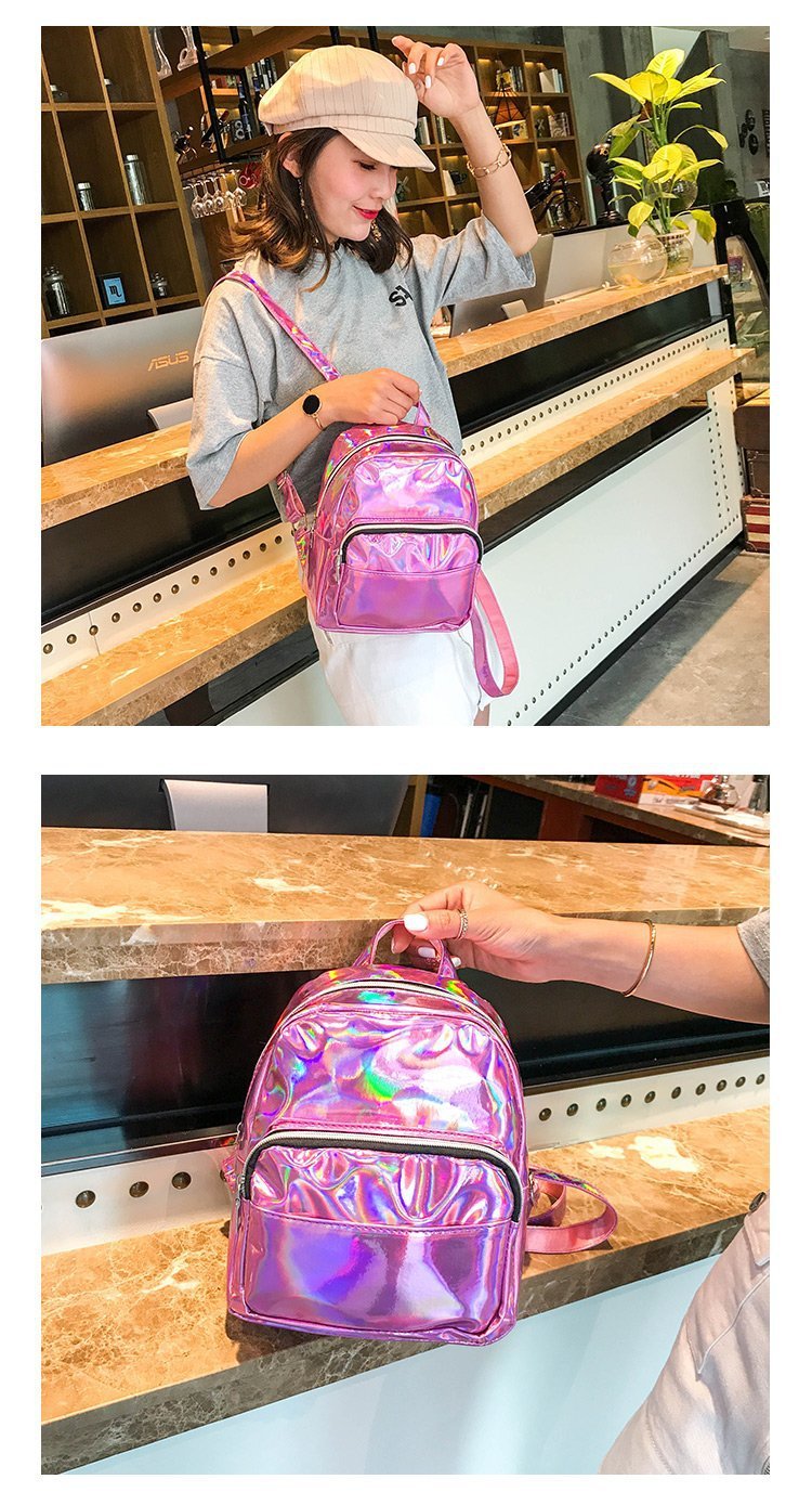 Iridescent Holographic Mini Backpack – Festival & Everyday Bag | Pink & Silver - Vintgedrifter