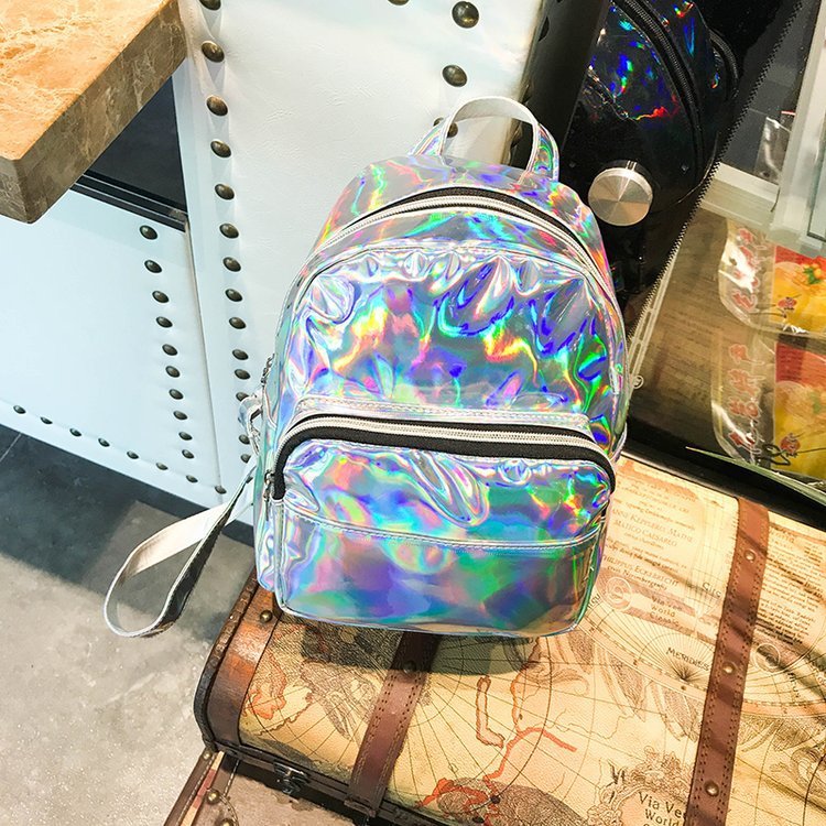 Iridescent Holographic Mini Backpack – Festival & Everyday Bag | Pink & Silver - Vintgedrifter