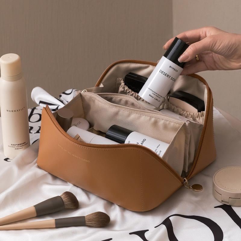 Large Capacity PU Leather Travel Cosmetic Bag – Women's Makeup Organizer | 9 Colors - Vintgedrifter