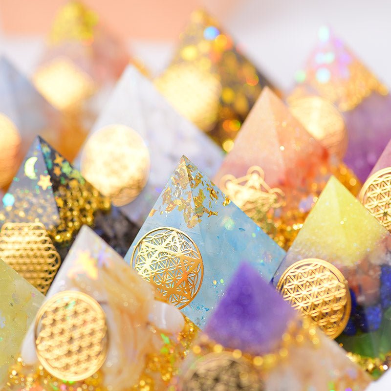 Orgone Pyramid – EMF Protection Energy Generator | Flower of Life Crystal Orgonite - Vintgedrifter