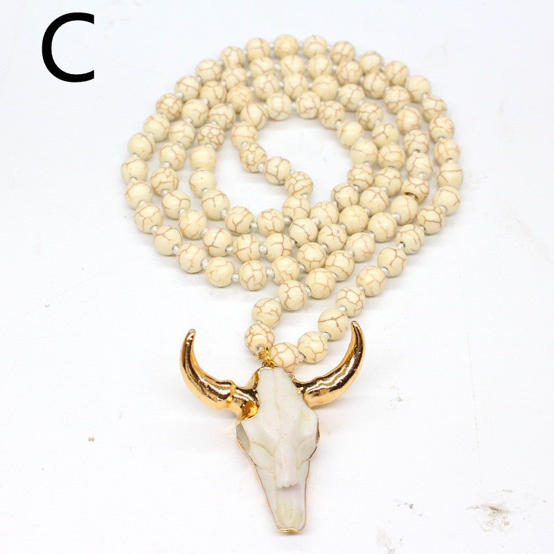 Picture Stone & Lava Bead Pendant Necklace – Plated Alloy Natural Stone Jewelry - Vintgedrifter