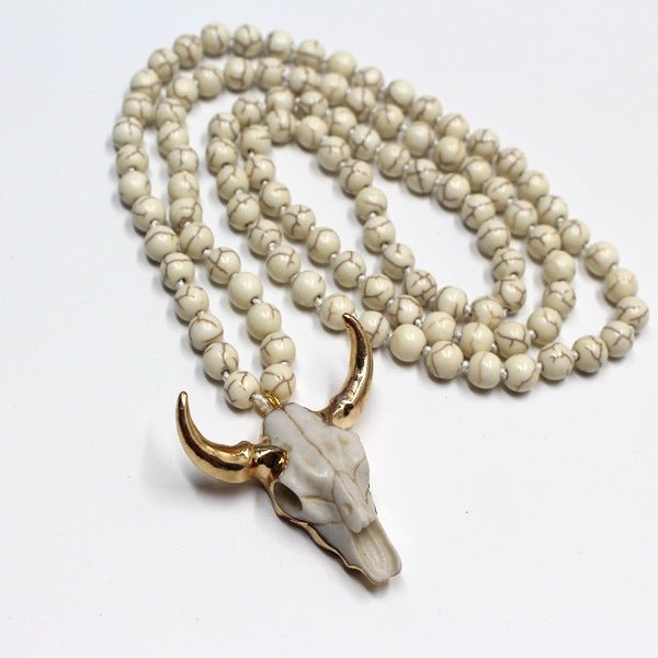 Picture Stone & Lava Bead Pendant Necklace – Plated Alloy Natural Stone Jewelry - Vintgedrifter