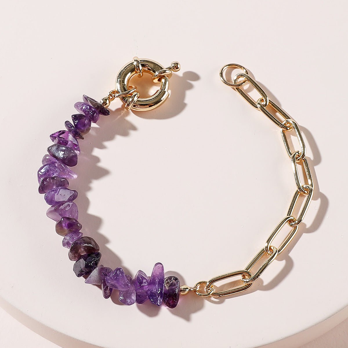 Qingdao Daiwei Jewelry Rough Stone Crystal Amethyst Stone Chain Bracelet - Vintgedrifter