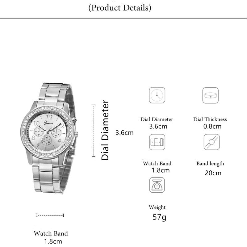 Rhinestone Jewelry Five-Piece Set – Watch, Bracelet, Necklace, Earrings & Ring | Gift Box - Vintgedrifter