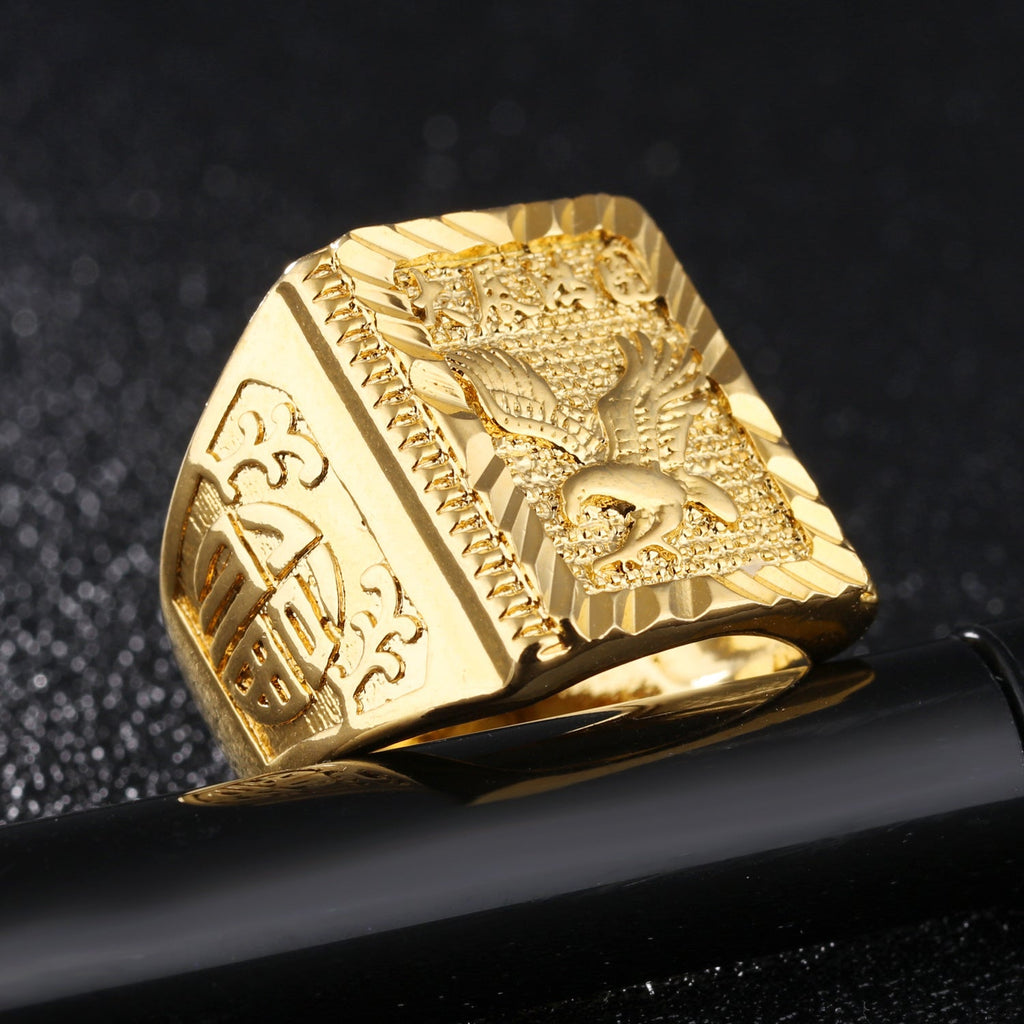 Sailboat Geometric Copper Ring – Men's Gold Electroplated Adjustable Ring - Vintgedrifter