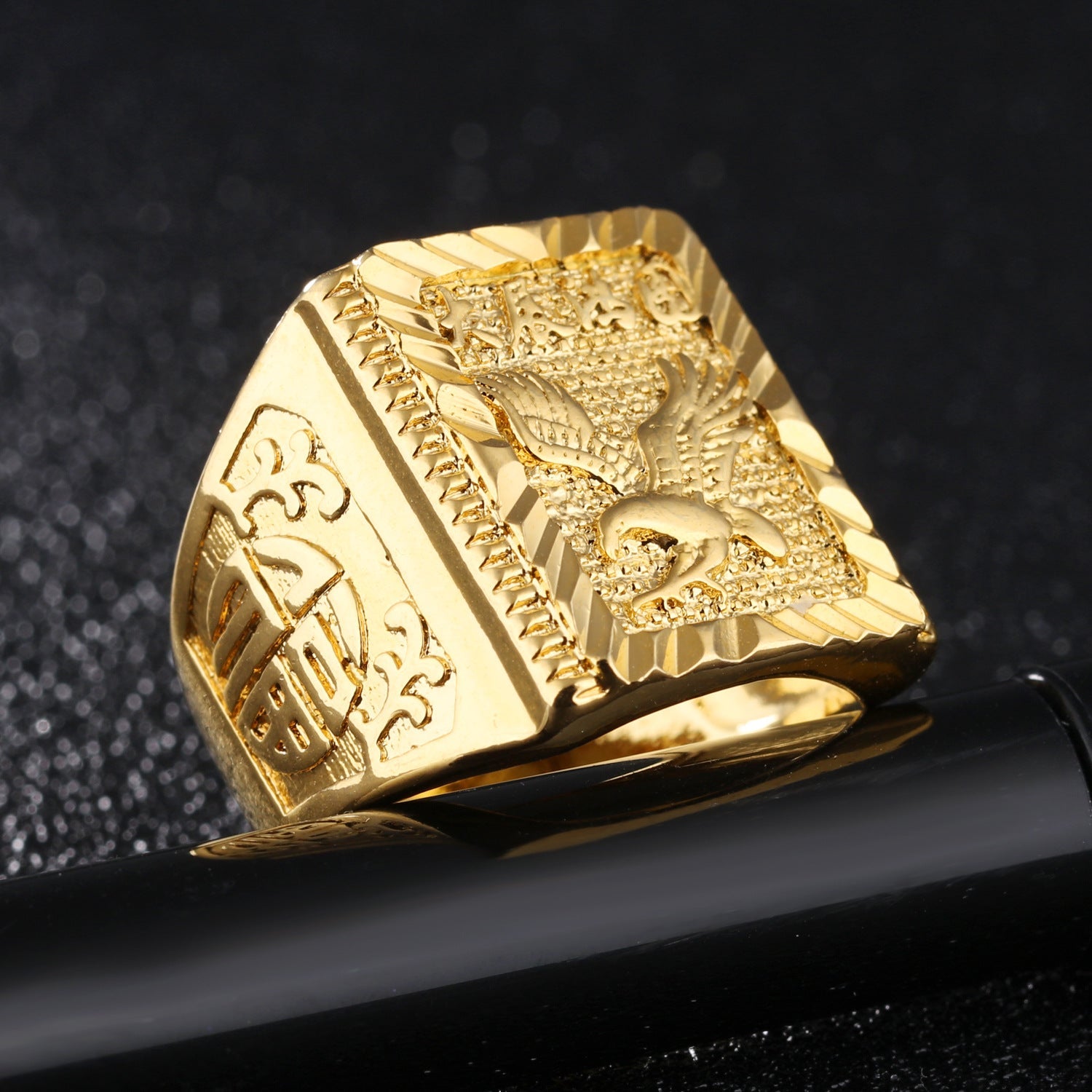 Sailboat Geometric Copper Ring – Men's Gold Electroplated Adjustable Ring - Vintgedrifter