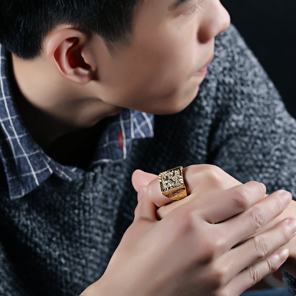 Sailboat Geometric Copper Ring – Men's Gold Electroplated Adjustable Ring - Vintgedrifter