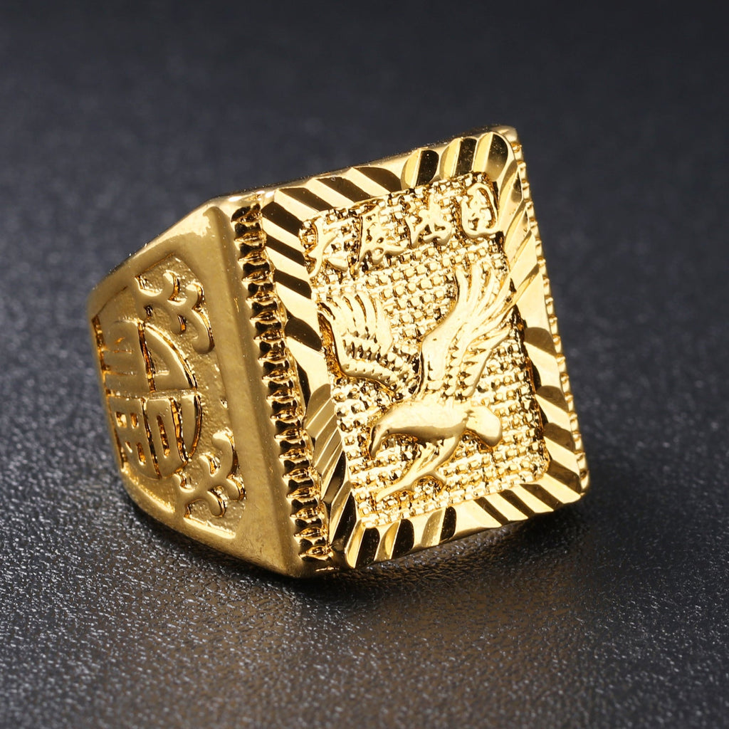 Sailboat Geometric Copper Ring – Men's Gold Electroplated Adjustable Ring - Vintgedrifter