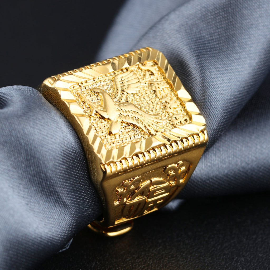Sailboat Geometric Copper Ring – Men's Gold Electroplated Adjustable Ring - Vintgedrifter