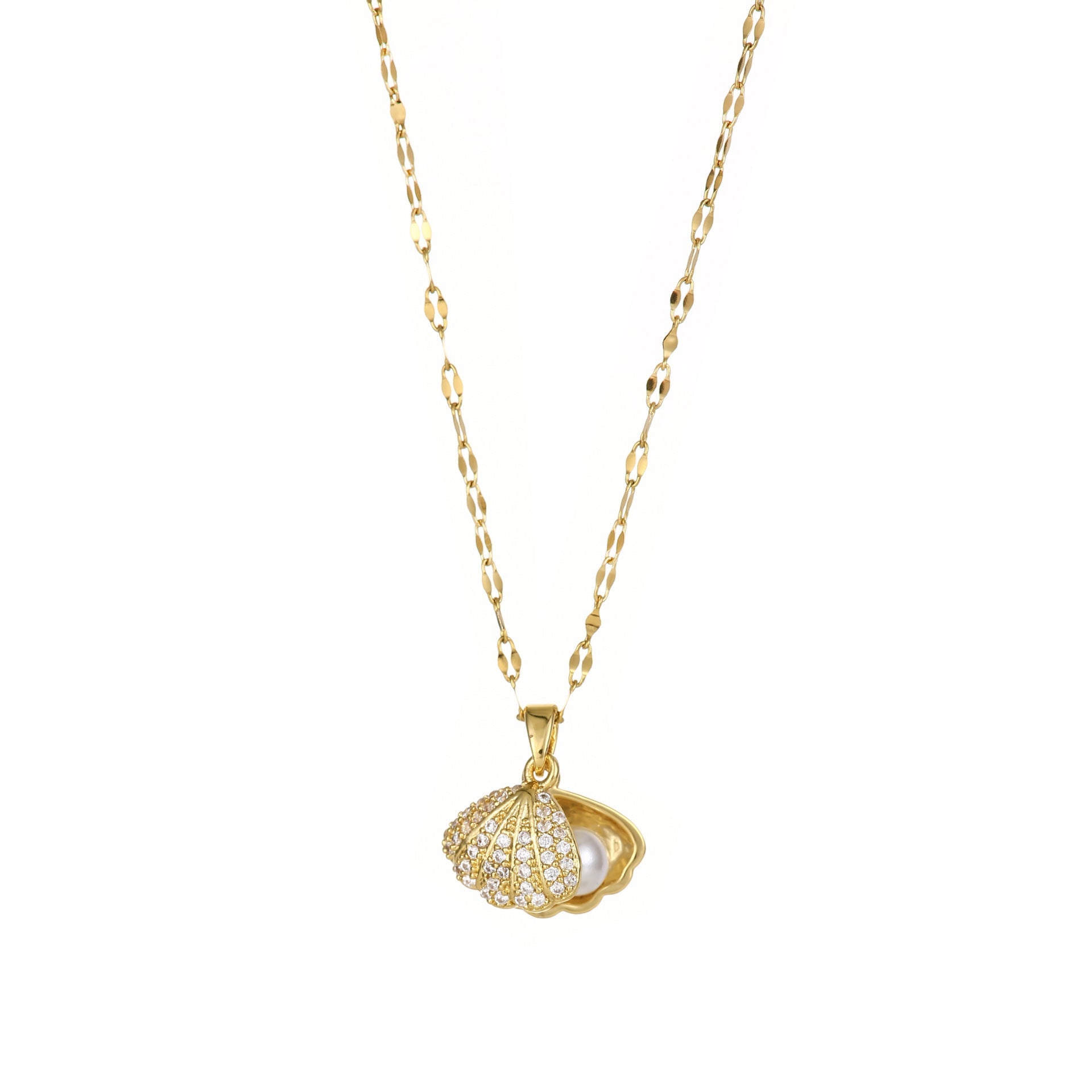Shell Pearl Necklace With Rhinestones Female Zircon Temperament Personality Jewelry - Vintgedrifter