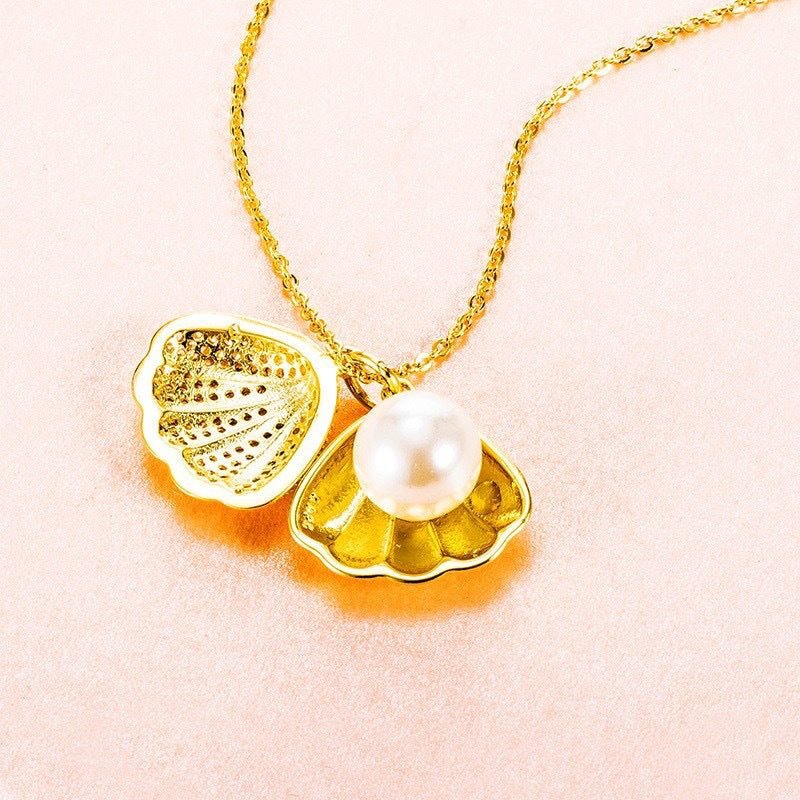 Shell Pearl Necklace With Rhinestones Female Zircon Temperament Personality Jewelry - Vintgedrifter