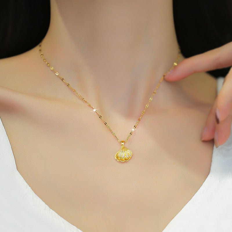 Shell Pearl Necklace With Rhinestones Female Zircon Temperament Personality Jewelry - Vintgedrifter