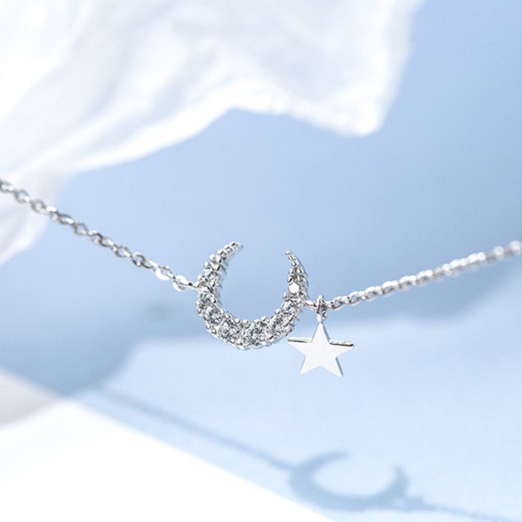 Star & Moon Diamond Bracelet – Electroplated Silver Women's Bracelet | Gift for Her - Vintgedrifter