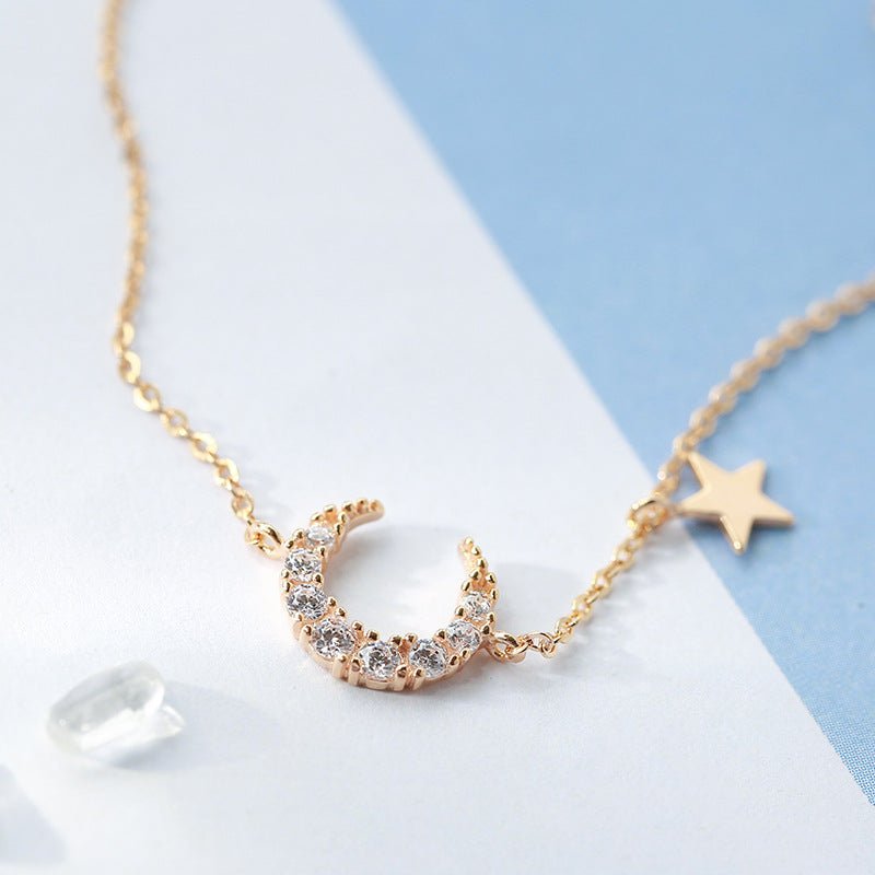 Star & Moon Diamond Bracelet – Electroplated Silver Women's Bracelet | Gift for Her - Vintgedrifter