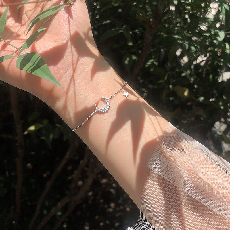 Star & Moon Diamond Bracelet – Electroplated Silver Women's Bracelet | Gift for Her - Vintgedrifter