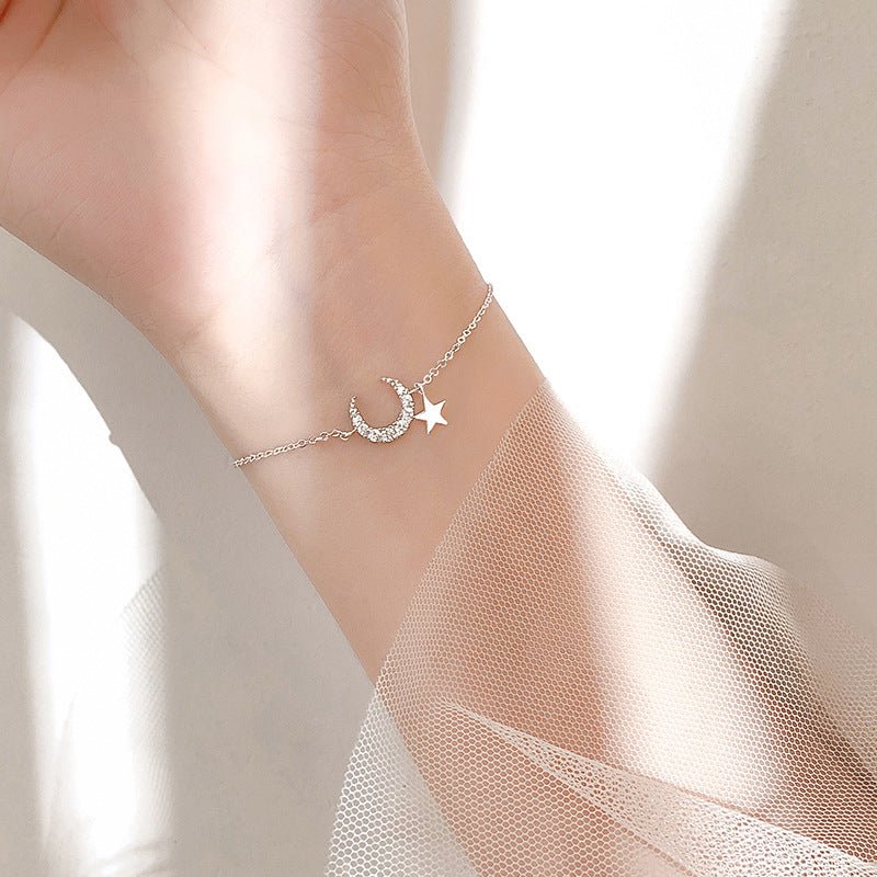 Star & Moon Diamond Bracelet – Electroplated Silver Women's Bracelet | Gift for Her - Vintgedrifter