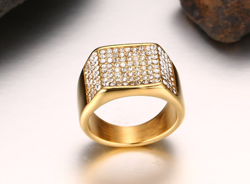 Titanium Steel Diamond Men's Ring – Geometric European Style | Sizes 7–12 - Vintgedrifter