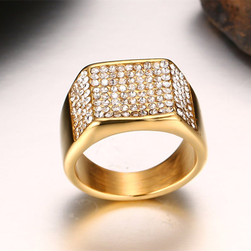 Titanium Steel Diamond Men's Ring – Geometric European Style | Sizes 7–12 - Vintgedrifter