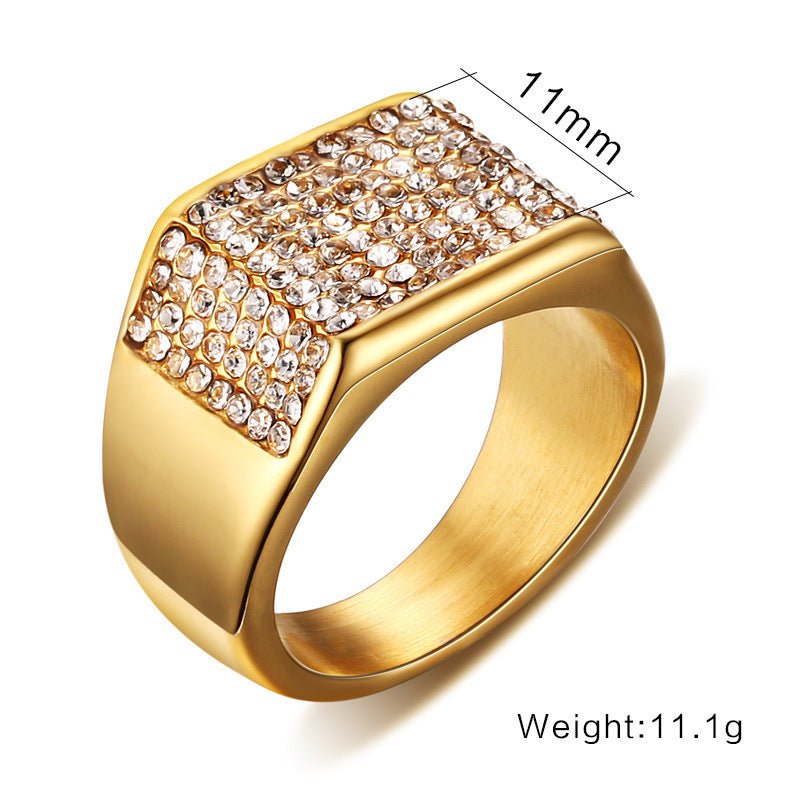 Titanium Steel Diamond Men's Ring – Geometric European Style | Sizes 7–12 - Vintgedrifter