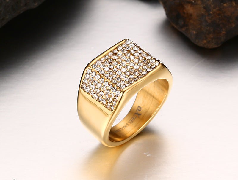 Titanium Steel Diamond Men's Ring – Geometric European Style | Sizes 7–12 - Vintgedrifter