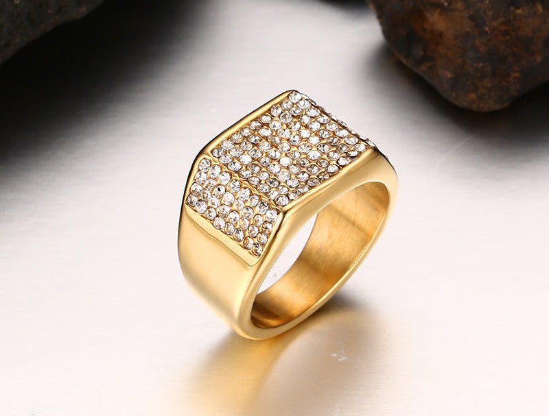 Titanium Steel Diamond Men's Ring – Geometric European Style | Sizes 7–12 - Vintgedrifter