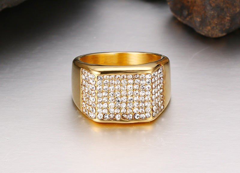 Titanium Steel Diamond Men's Ring – Geometric European Style | Sizes 7–12 - Vintgedrifter
