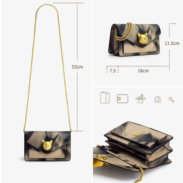Top Layer Cowhide Leather Chain Bag – Luxury Landscape Print Crossbody - Vintgedrifter
