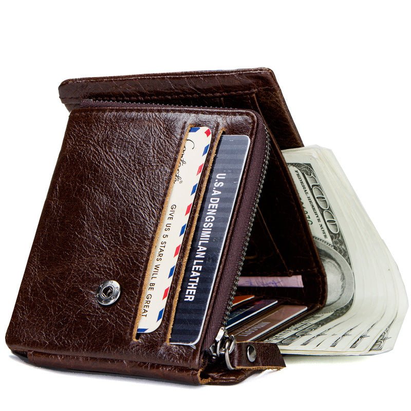 Vintage Crazy Horse Leather Tri-Fold Men's Wallet - Vintgedrifter