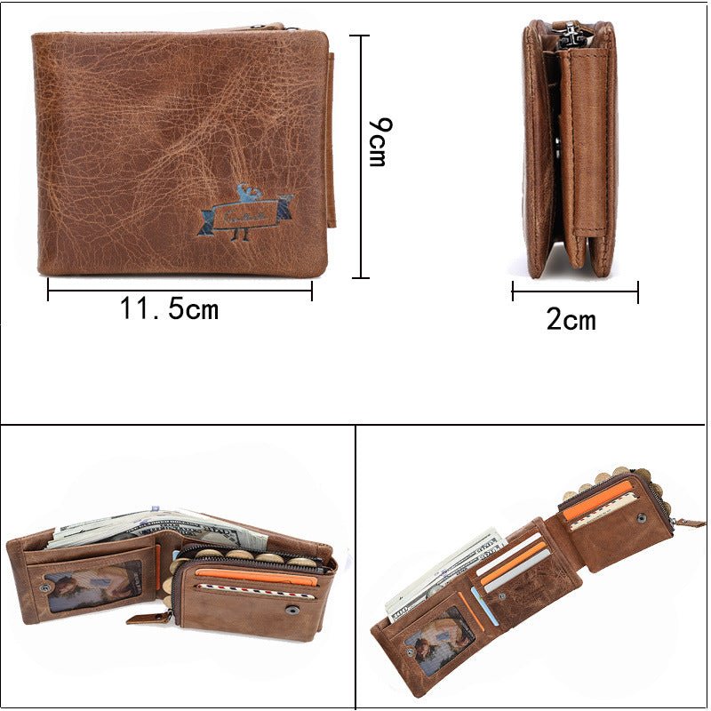 Vintage Crazy Horse Leather Tri-Fold Men's Wallet - Vintgedrifter