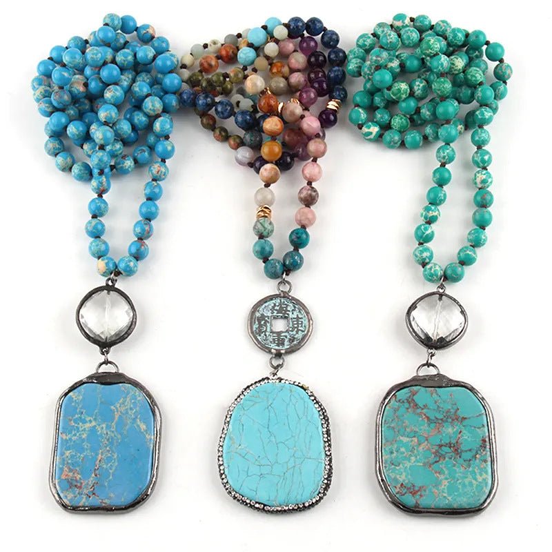 Vintage Ethnic Style Jewelry 8mm Mixed Natural Stone Women's Necklace - Vintgedrifter