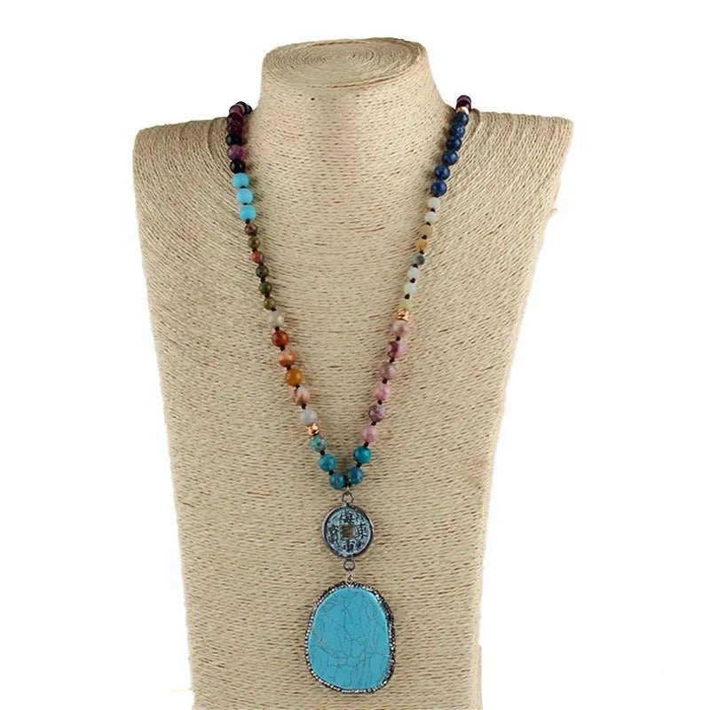 Vintage Ethnic Style Jewelry 8mm Mixed Natural Stone Women's Necklace - Vintgedrifter