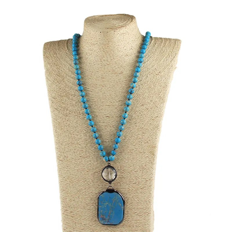 Vintage Ethnic Style Jewelry 8mm Mixed Natural Stone Women's Necklace - Vintgedrifter